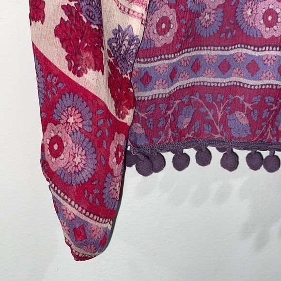 Chaser shirt Pom Pom blouse off the shoulder silk‎ blend boho festive hippie xs - Picture 2 of 7